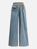Women's Wide-Leg Trousers with Asymmetric Ruched Waist - 1