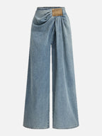 Women's Wide-Leg Trousers with Asymmetric Ruched Waist - 1