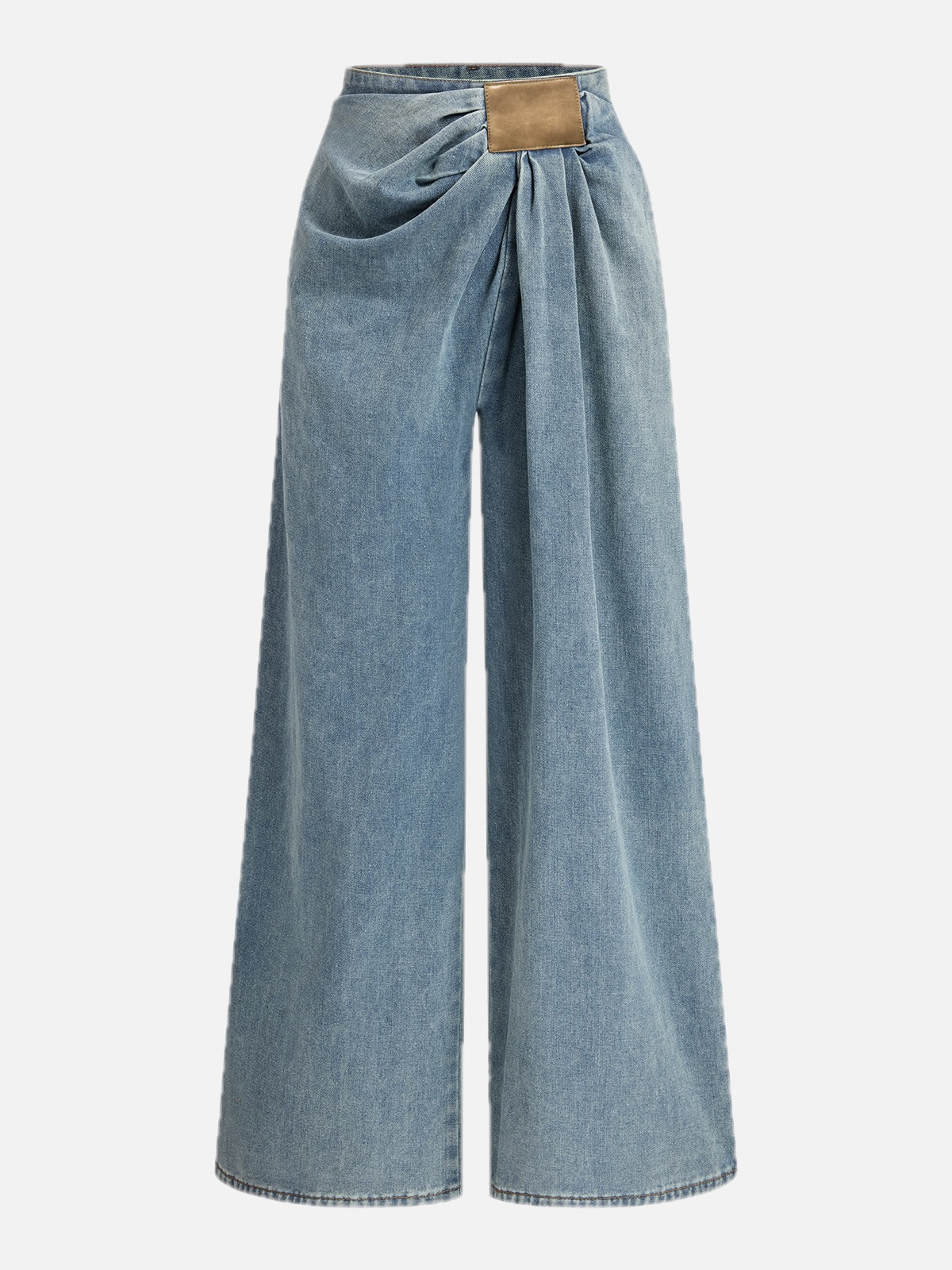 Women's Wide-Leg Trousers with Asymmetric Ruched Waist - 1