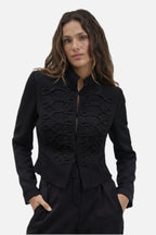 Women's Embroidered Structured Jacket with Button Front - 2