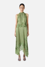 Women's Satin Lace-Trim Top and A-Line Slit Skirt Set