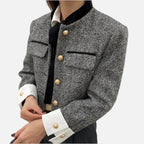 Women's Cropped Tailored Jacket with Contrast Cuffs - 2