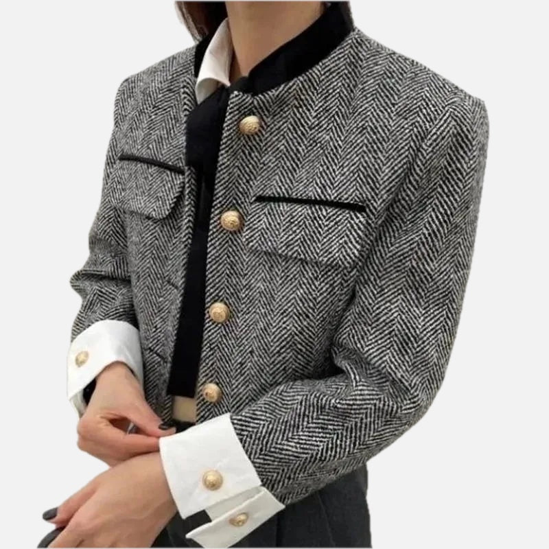 Women's Cropped Tailored Jacket with Contrast Cuffs - 2