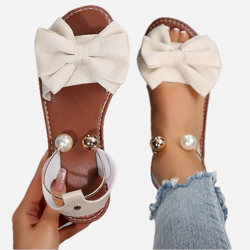 Women's Sandals with Bow Detail and Pearl Ankle Ring