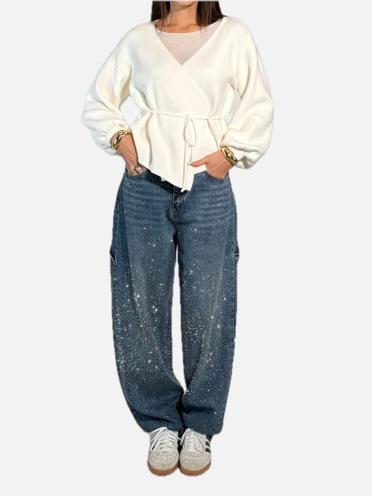 Women's Slim Jeans with Glossy Coated Finish