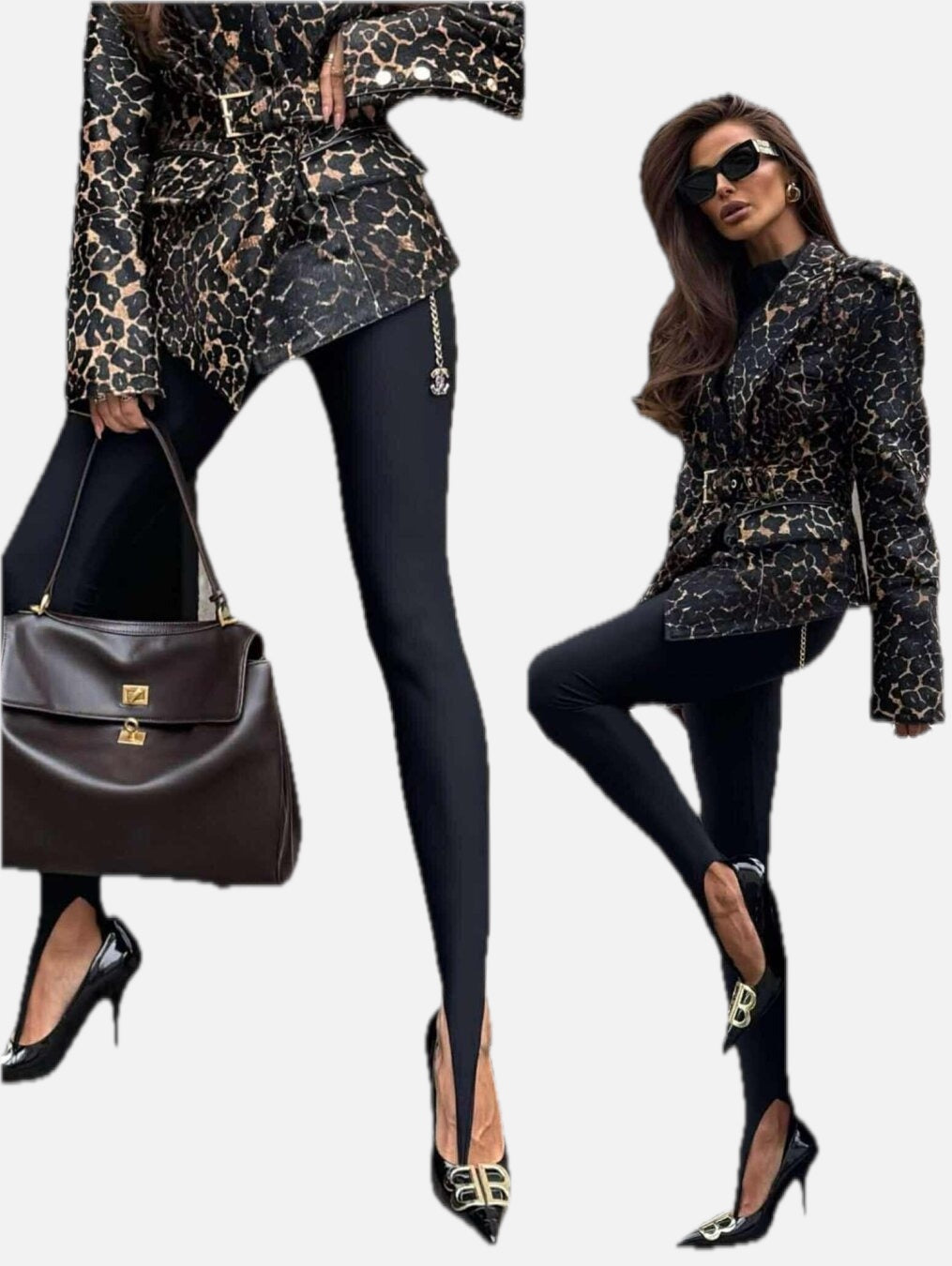 Women's High-Waist Stretch Leggings with Stirrup Hem