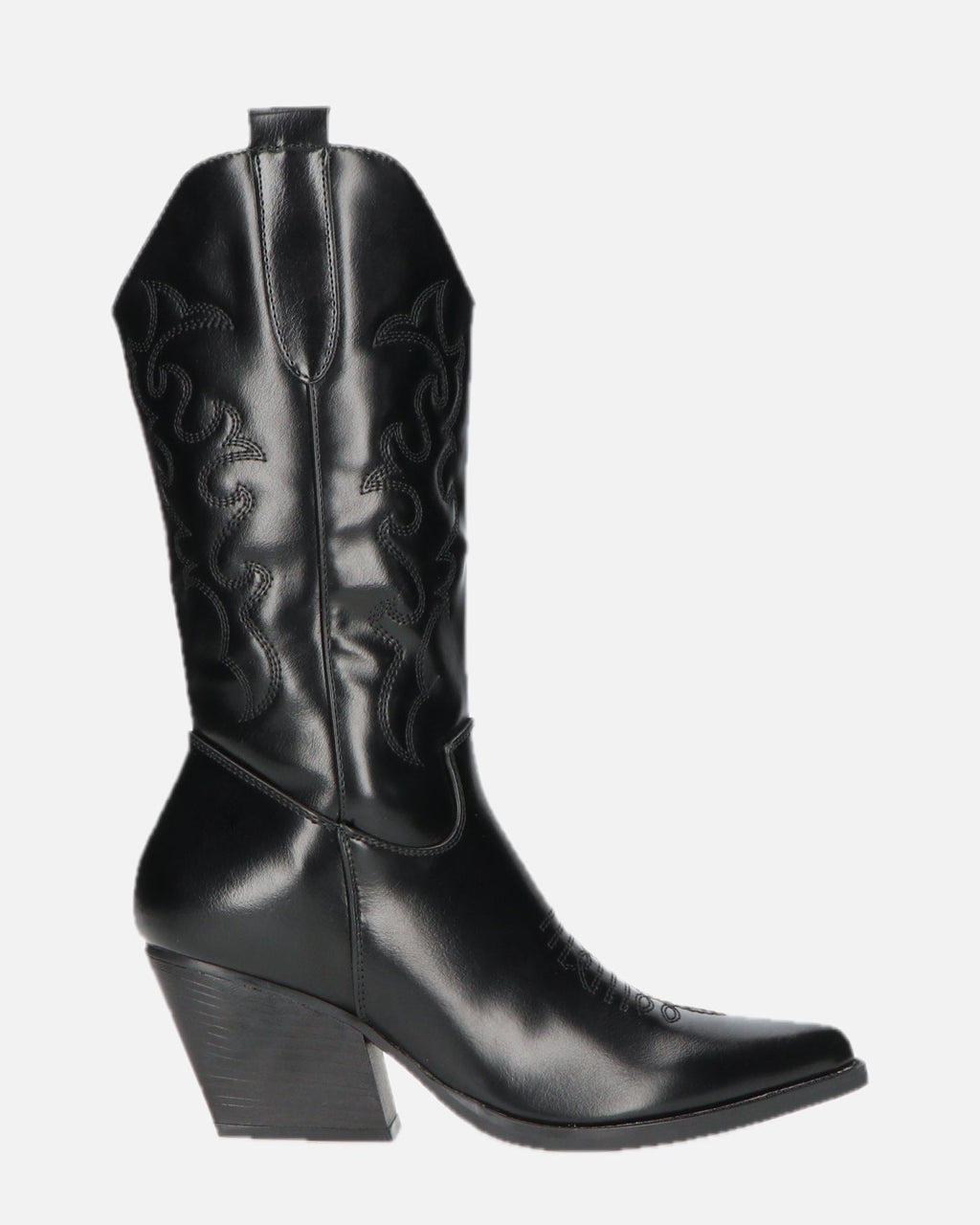Women's Western Cowboy Boots with Embroidered Shaft and Block Heel - 1