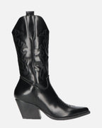 Women's Western Cowboy Boots with Embroidered Shaft and Block Heel - 1