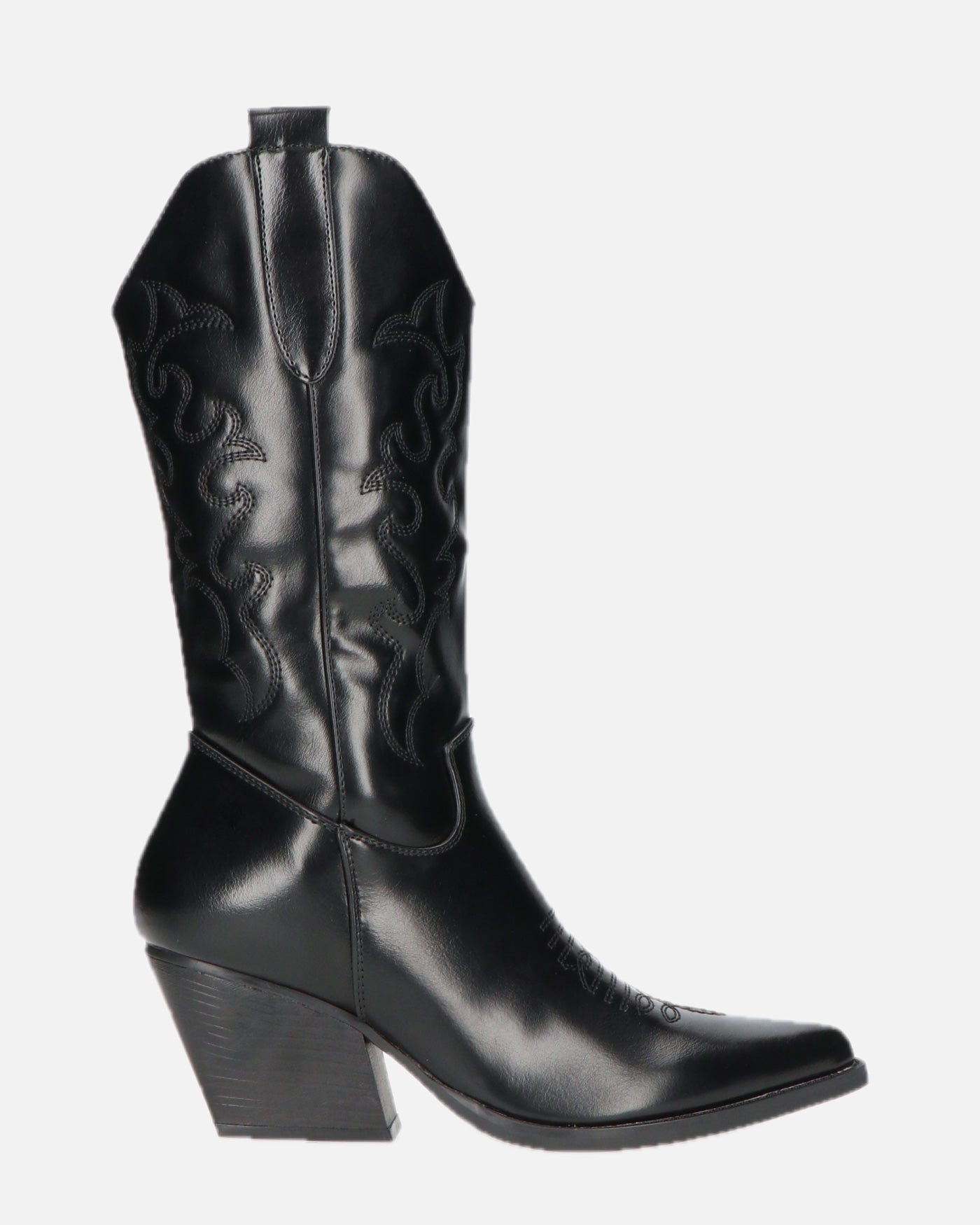 Women's Western Cowboy Boots with Embroidered Shaft and Block Heel - 1