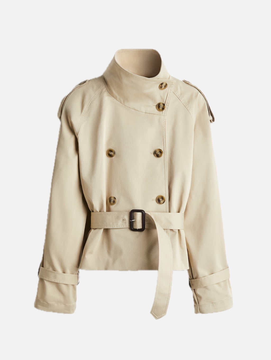 Women's Cropped Trench Coat with Double-Breasted Buttons and Belt