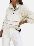 Women's Knit Jumper with Open Collar and Button Placket