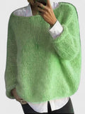 Women's Jumper Loose Fit with Round Neck - Green
