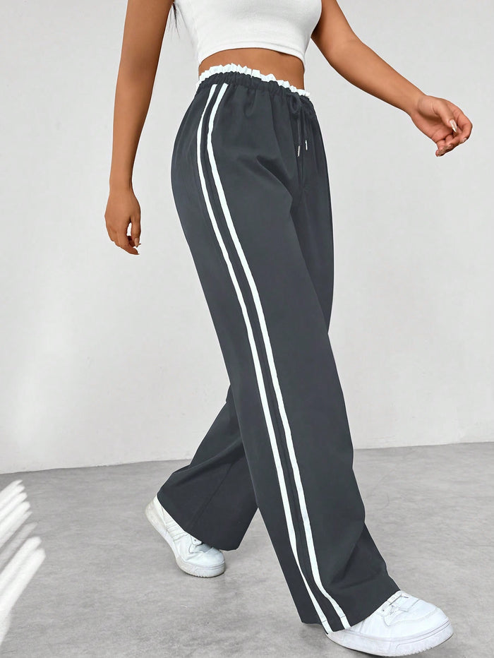 Women's Track Trousers Straight Leg with Side Stripes and Elastic Waistband - Grey