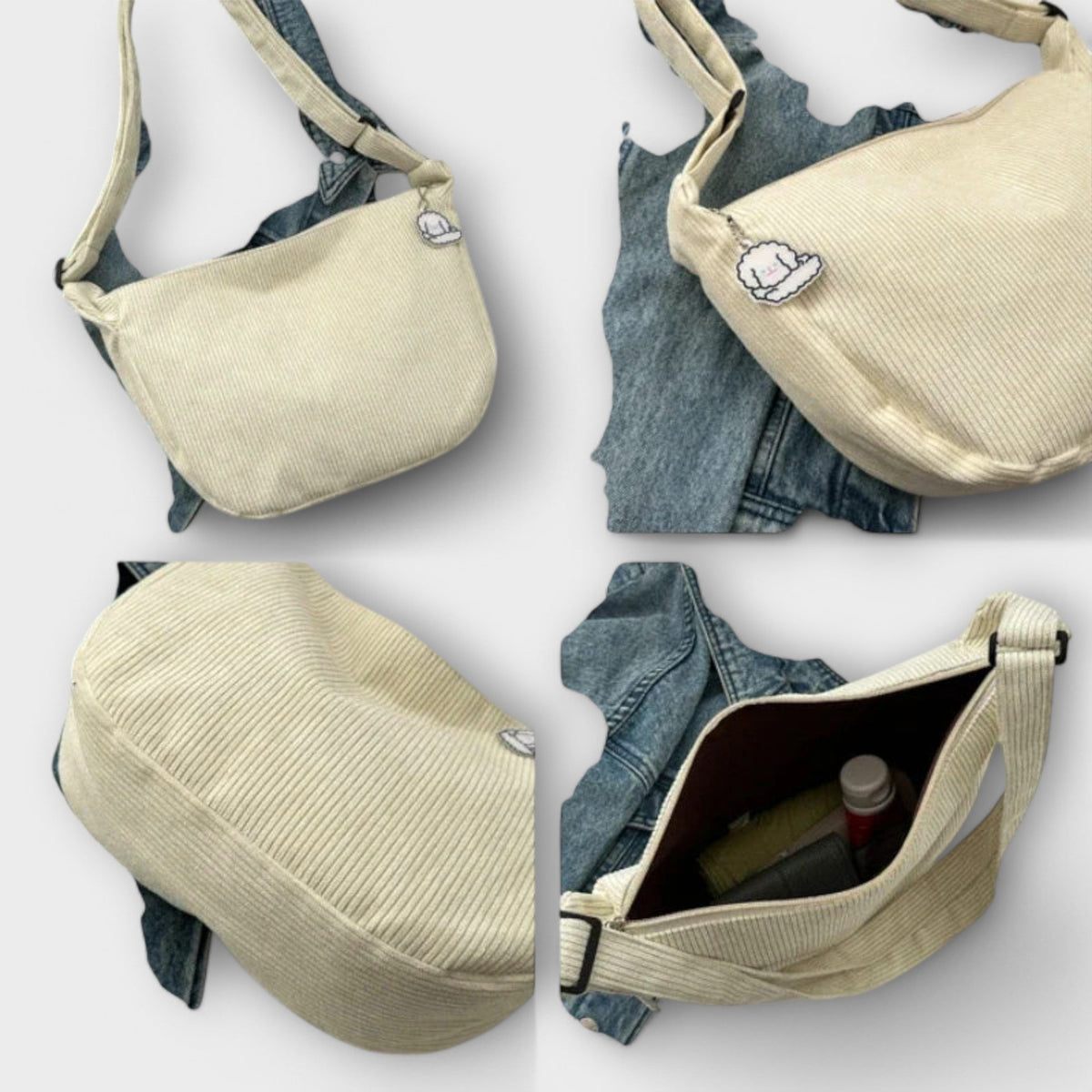 Women's Shoulder Bag with Ribbed Texture and Curved Silhouette - 5