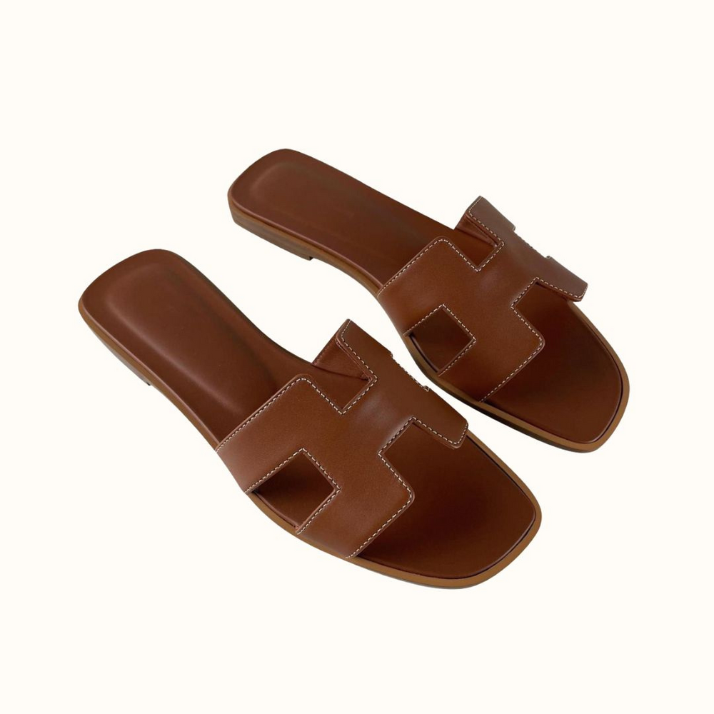 Women's Slip-On Sandals with H-Strap Cutout and Low Heel - 6