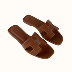 Women's Slip-On Sandals with H-Strap Cutout and Low Heel - 6