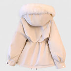 Women's Padded Jacket with Faux Fur Hood and Drawstring Waist - 6