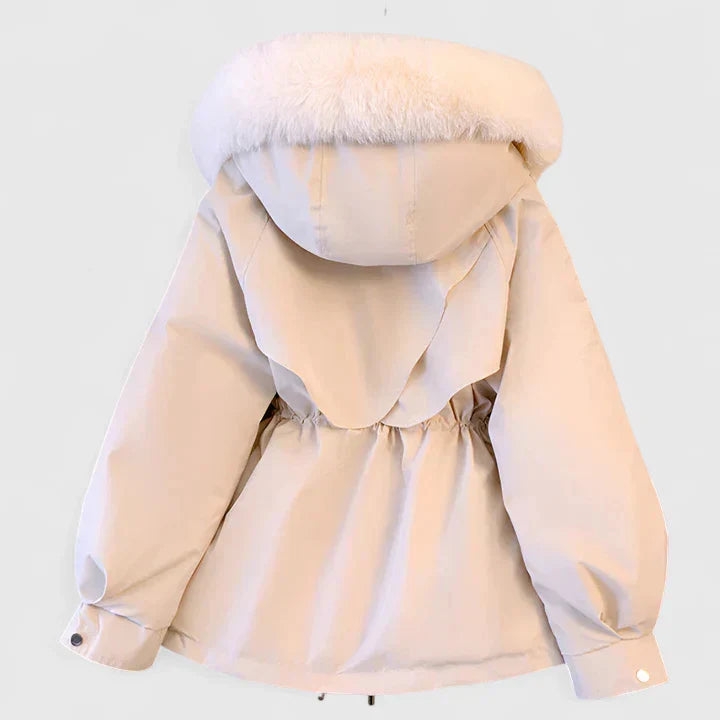 Women's Padded Jacket with Faux Fur Hood and Drawstring Waist - 6