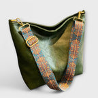 Women's Shoulder Bag with Patterned Strap - Green