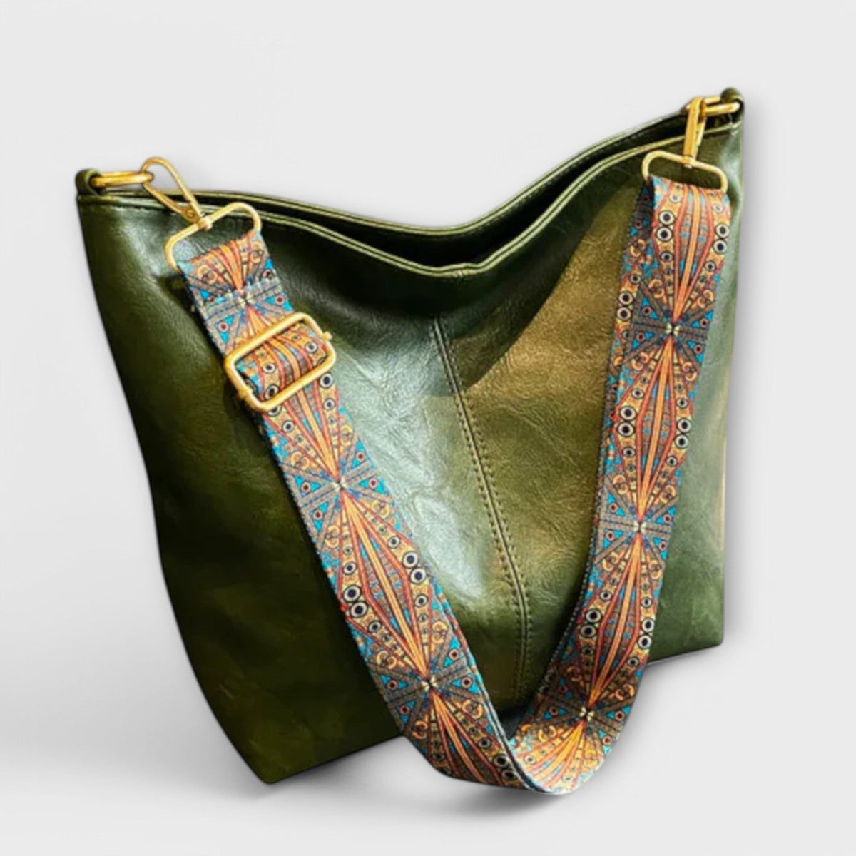 Women's Shoulder Bag with Patterned Strap - Green
