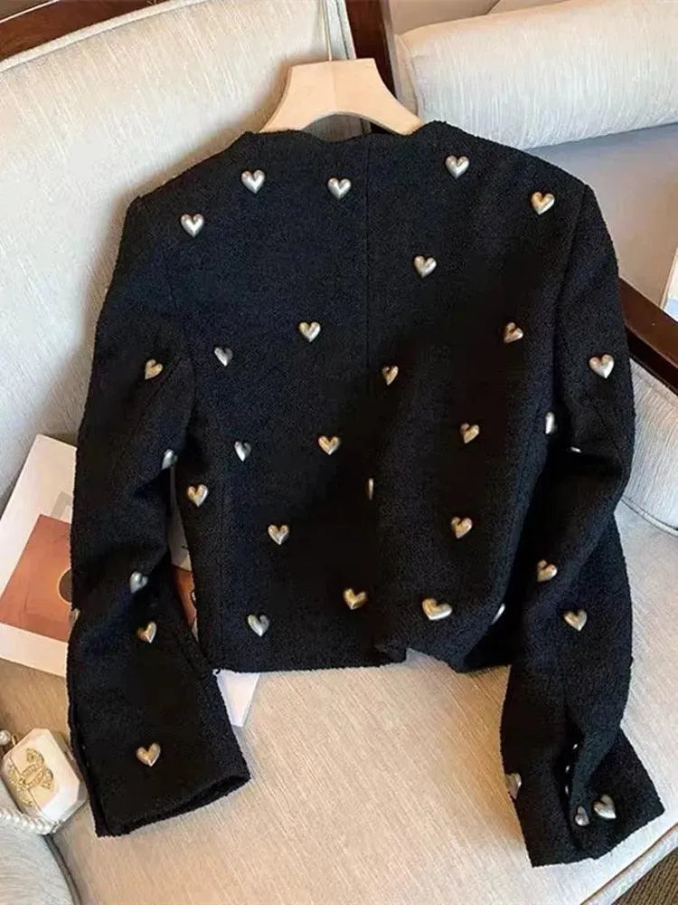 Women's Heart Embellishment Cropped Blazer Collared - 5
