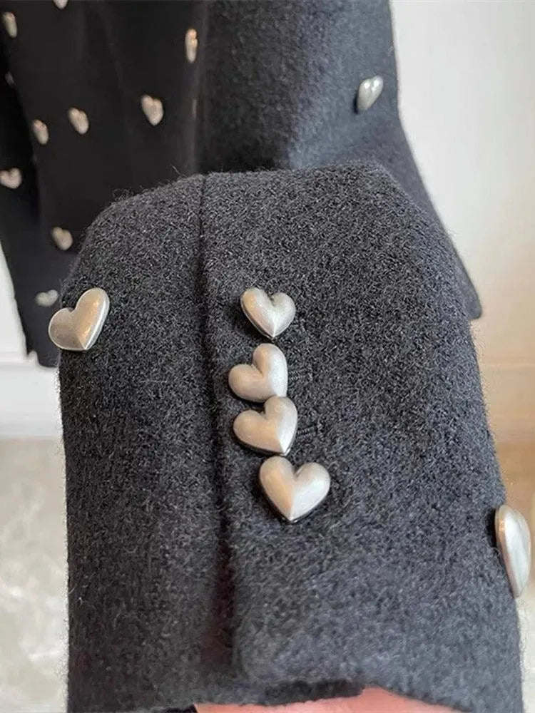 Women's Heart Embellishment Cropped Blazer Collared - 3