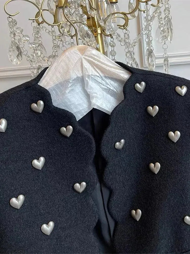 Women's Heart Embellishment Cropped Blazer Collared - 2