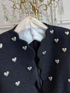 Women's Heart Embellishment Cropped Blazer Collared - 2