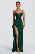 Women's Backless Maxi Dress with Ruched Bodice and Thigh Slit - 2