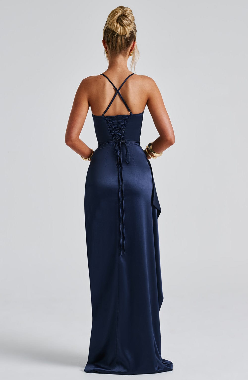 Women's Backless Maxi Dress with Cowl Neck and High Slit - 5