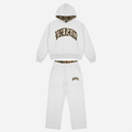 Women's Cropped Hoodie and Joggers Set with Animal Print Trim - Light Grey