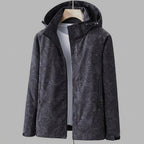 Women's Hooded Rain Jacket with Leaf Print and Zip Pockets - Black