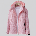 Women's Hooded Rain Jacket with Leaf Print and Zip Pockets - Light Pink