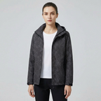 Women's Hooded Rain Jacket with Leaf Print and Zip Pockets