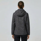 Women's Hooded Rain Jacket with Leaf Print and Zip Pockets - 2