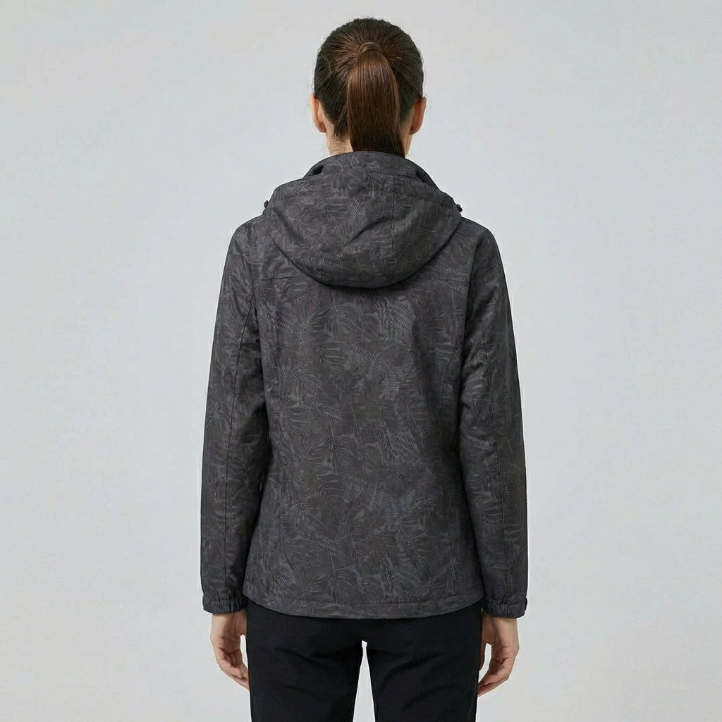 Women's Hooded Rain Jacket with Leaf Print and Zip Pockets - 2