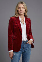 Women's Velvet-Style Tailored Blazer with Peak Lapel - Deep Red
