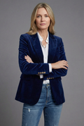 Women's Velvet-Style Tailored Blazer with Peak Lapel - Blue