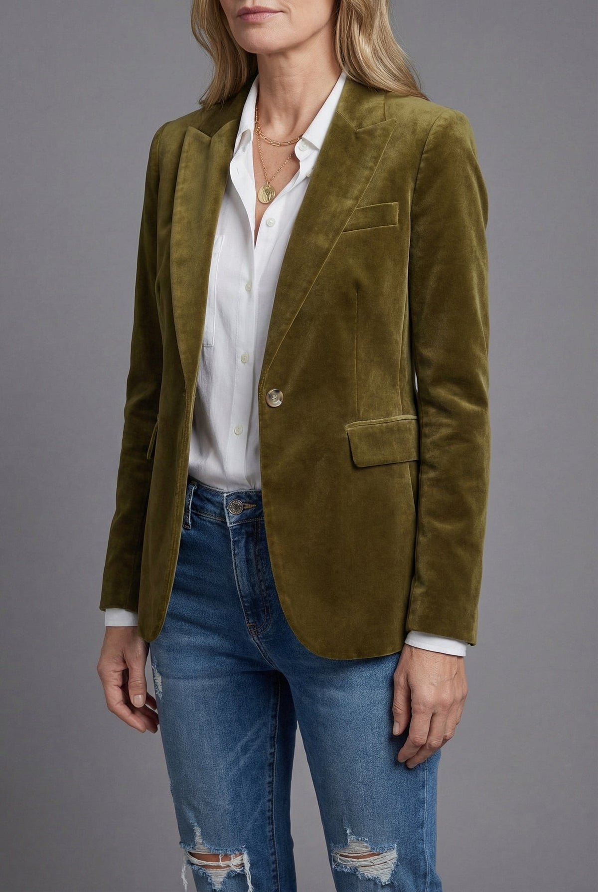 Women's Velvet-Style Tailored Blazer with Peak Lapel - 3