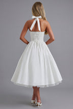 Women's Halter Midi Dress with A-Line Skirt - 4
