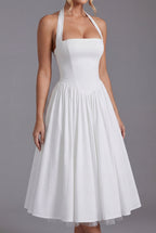 Women's Halter Midi Dress with A-Line Skirt - 3
