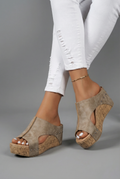 Women's Platform Wedge Sandals Slip-On Open Toe - Beige