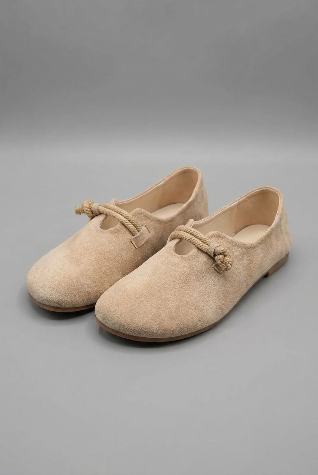 Women's Slip-On Loafers with Knot Detail and Round Toe - Beige