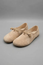 Women's Slip-On Loafers with Knot Detail and Round Toe - Beige