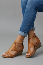 Women's Wedge Sandals with Adjustable Ankle Strap and Open Toe - 2