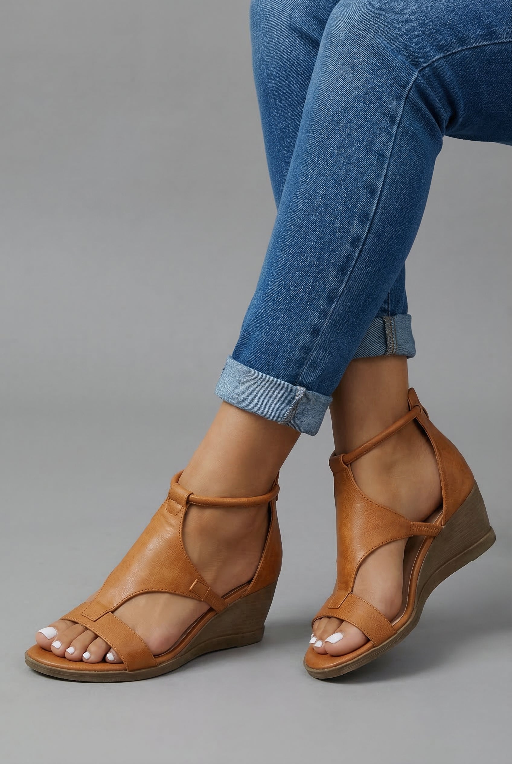 Women's Wedge Sandals with Adjustable Ankle Strap and Open Toe - 2