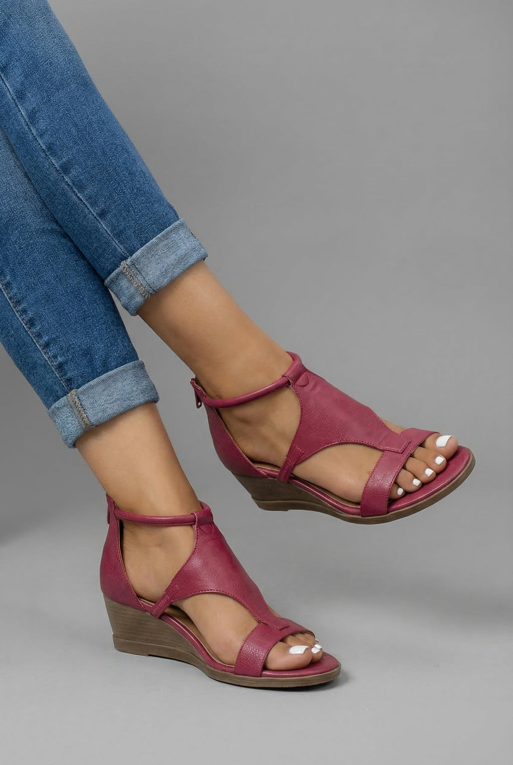 Women's Wedge Sandals with Adjustable Ankle Strap and Open Toe - 4