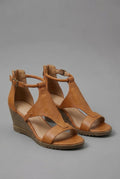 Women's Wedge Sandals with Adjustable Ankle Strap and Open Toe - Brown
