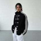 Women's Track Jacket with Button Loops and Contrast Stripes - 15