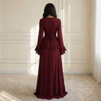 Women's Maxi Dress with Ruffle Detail and Flared Sleeves - 7